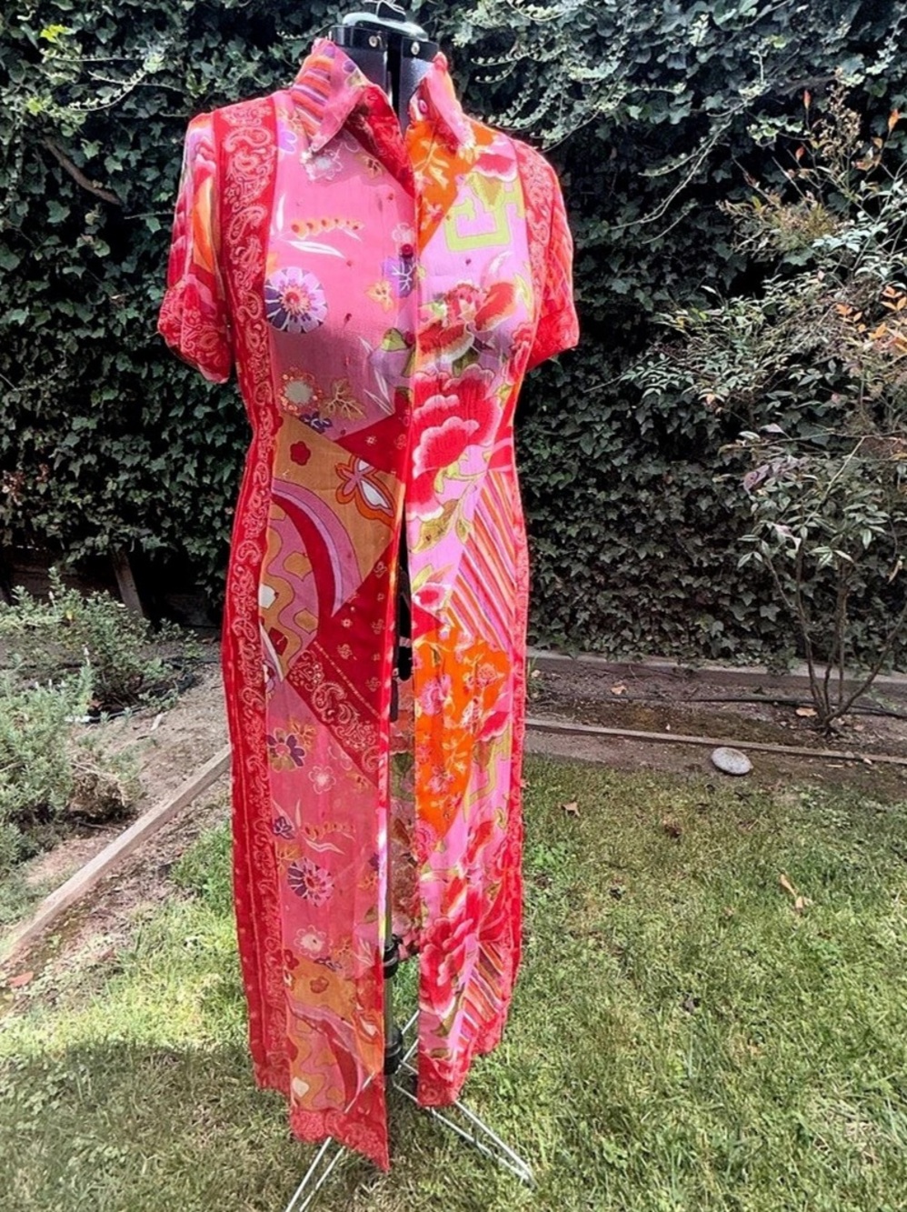 VINTAGE RARE Rene Derhy Paisley Print Maxi Dress in Pink & Red Size L